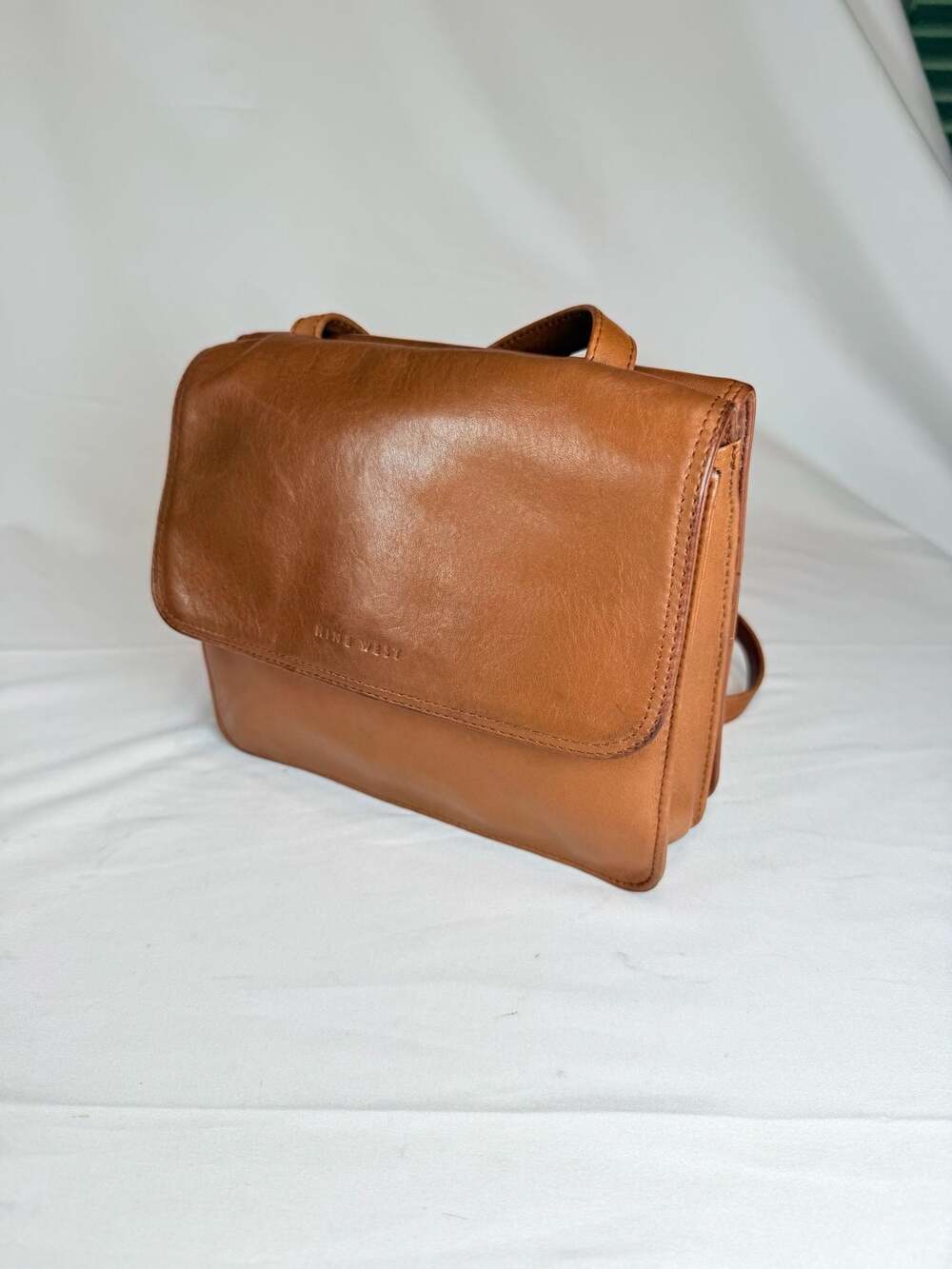 Quiet Luxury Preppy Nine West Vintage Brown Leather Crossbody Shoulder Bag